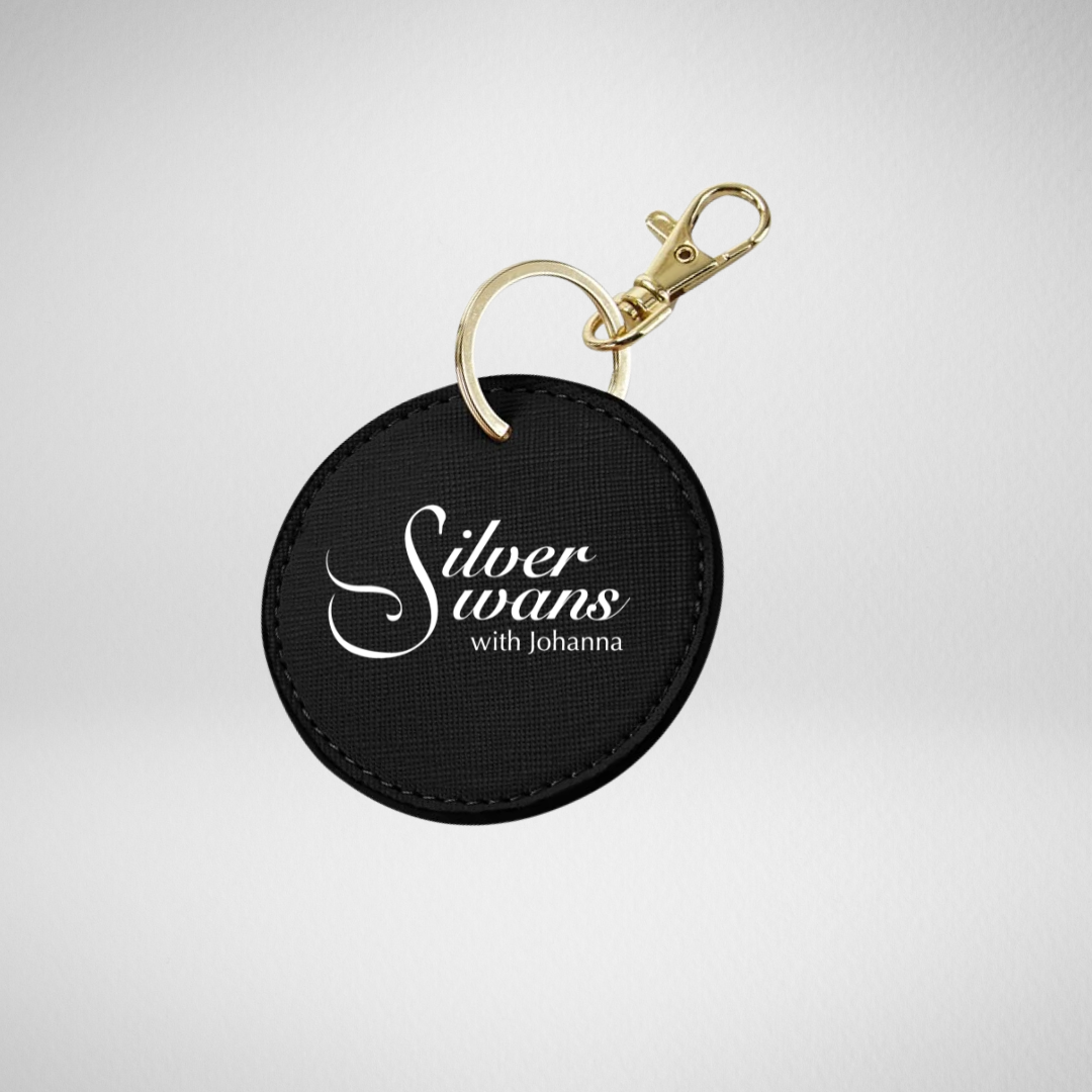 Silver Swans Black Circular Keyclip