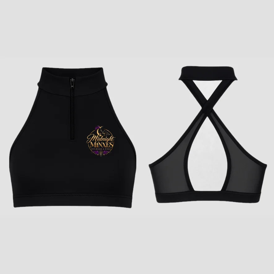 Midnight Minxes Burlesque and Heels Zip Front Bra Top