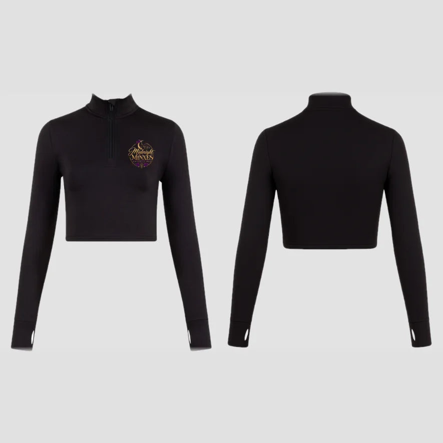 Midnight Minxes Burlesque and Heels Long Sleeve Zip Crop Top