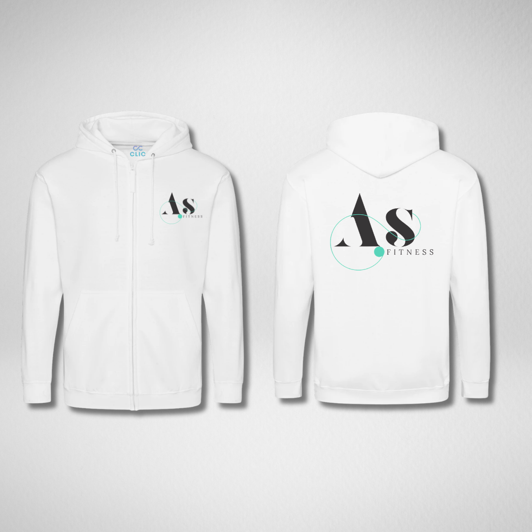 AS Fitness White Zipped Hoodie