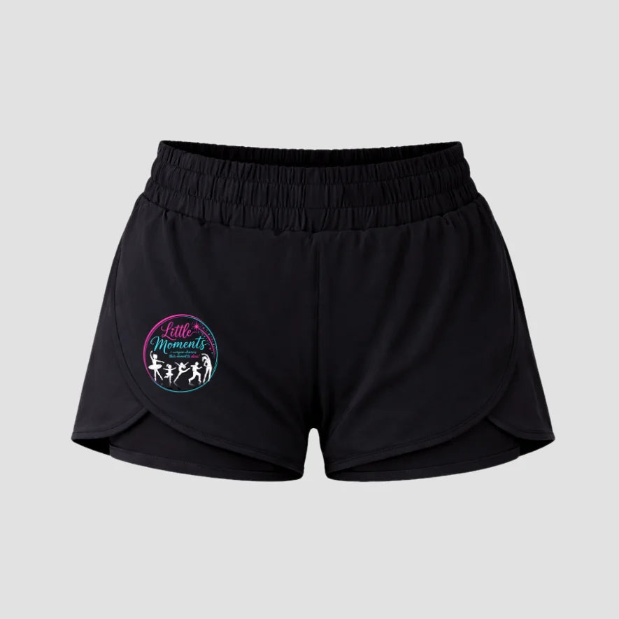 Little Moments Pink Black Layered Dance Shorts