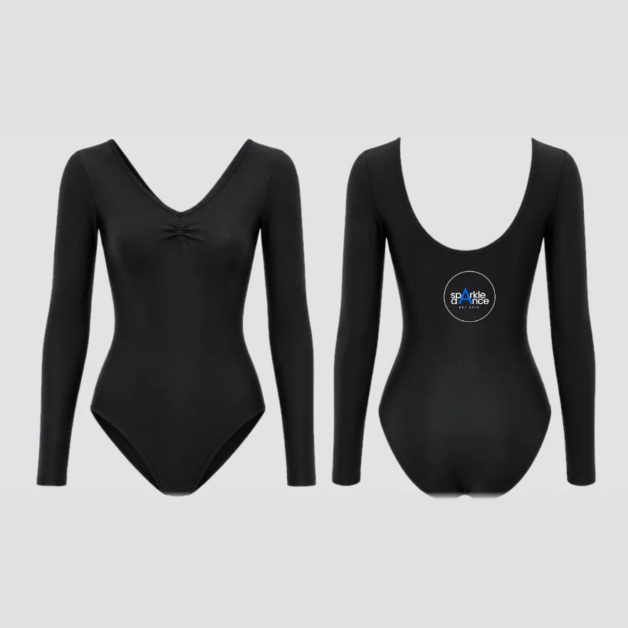 Sparkle Dance Studios Blue Ruched Long Sleeved Leotard