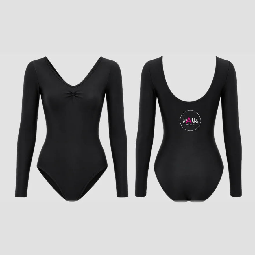 Sparkle Dance Studios Pink Ruched Long Sleeved Leotard