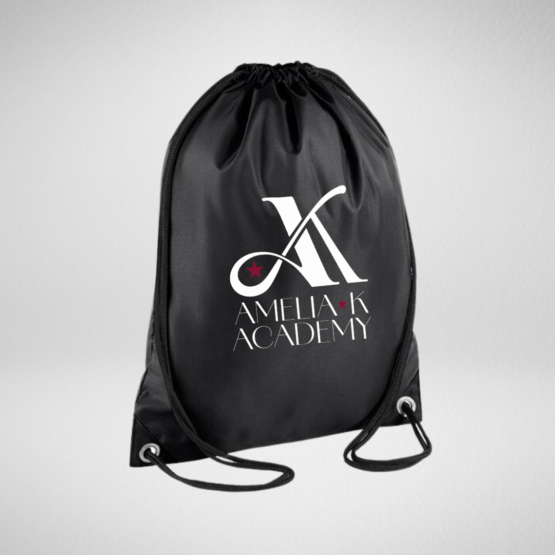 Amelia K Academy Black Drawstring Bag