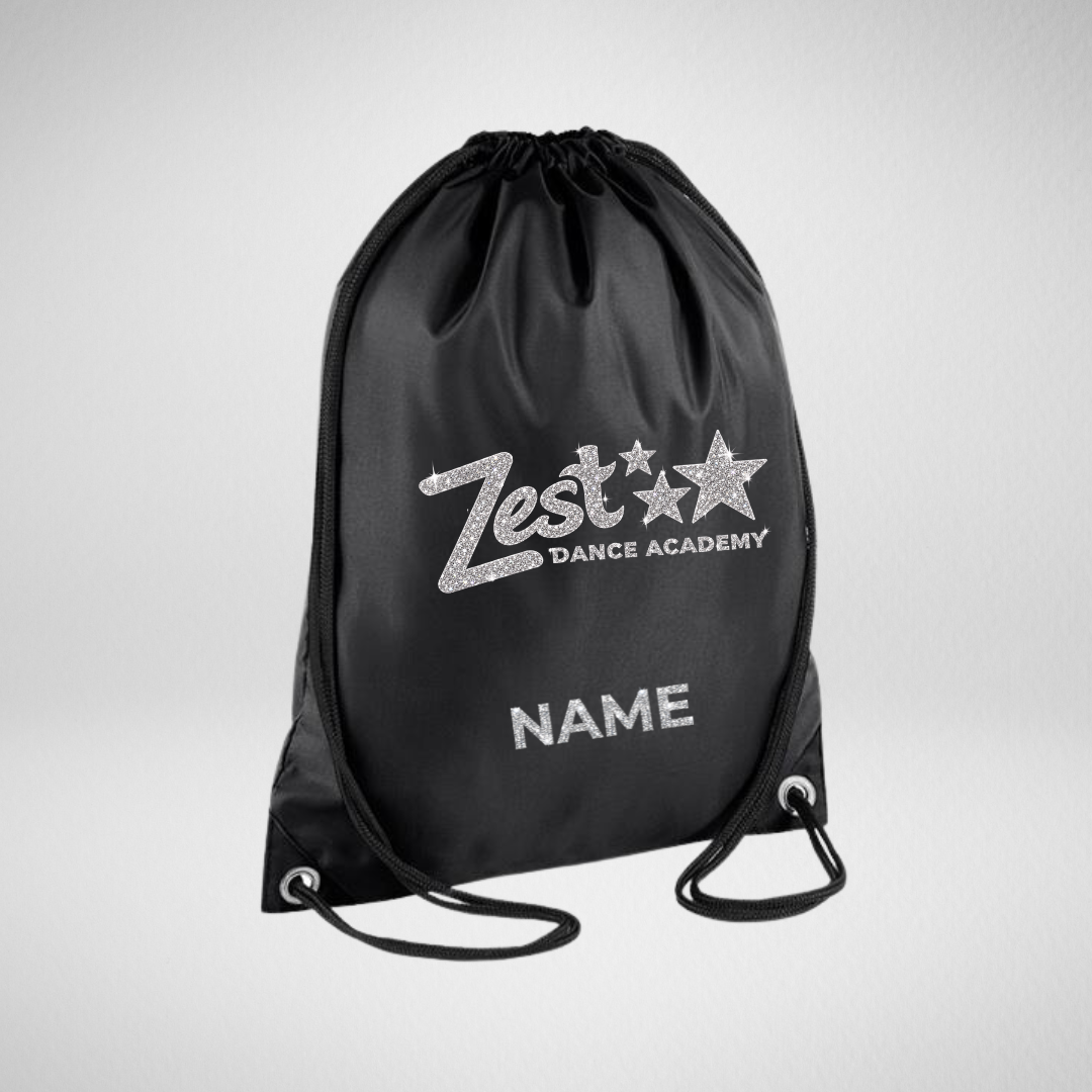 Zest Dance Academy Glitter Black  Drawstring Bag