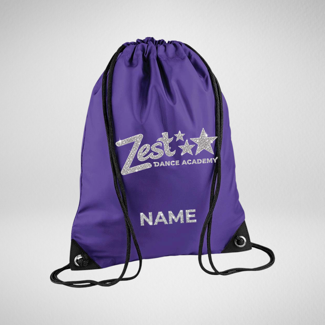 Zest Dance Academy Glitter Purple Drawstring Bag