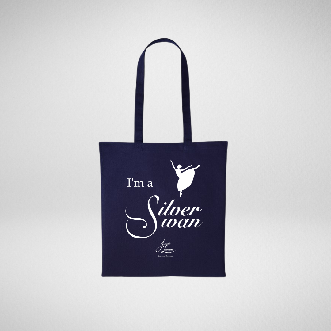 Silver Swans Navy Tote Bag