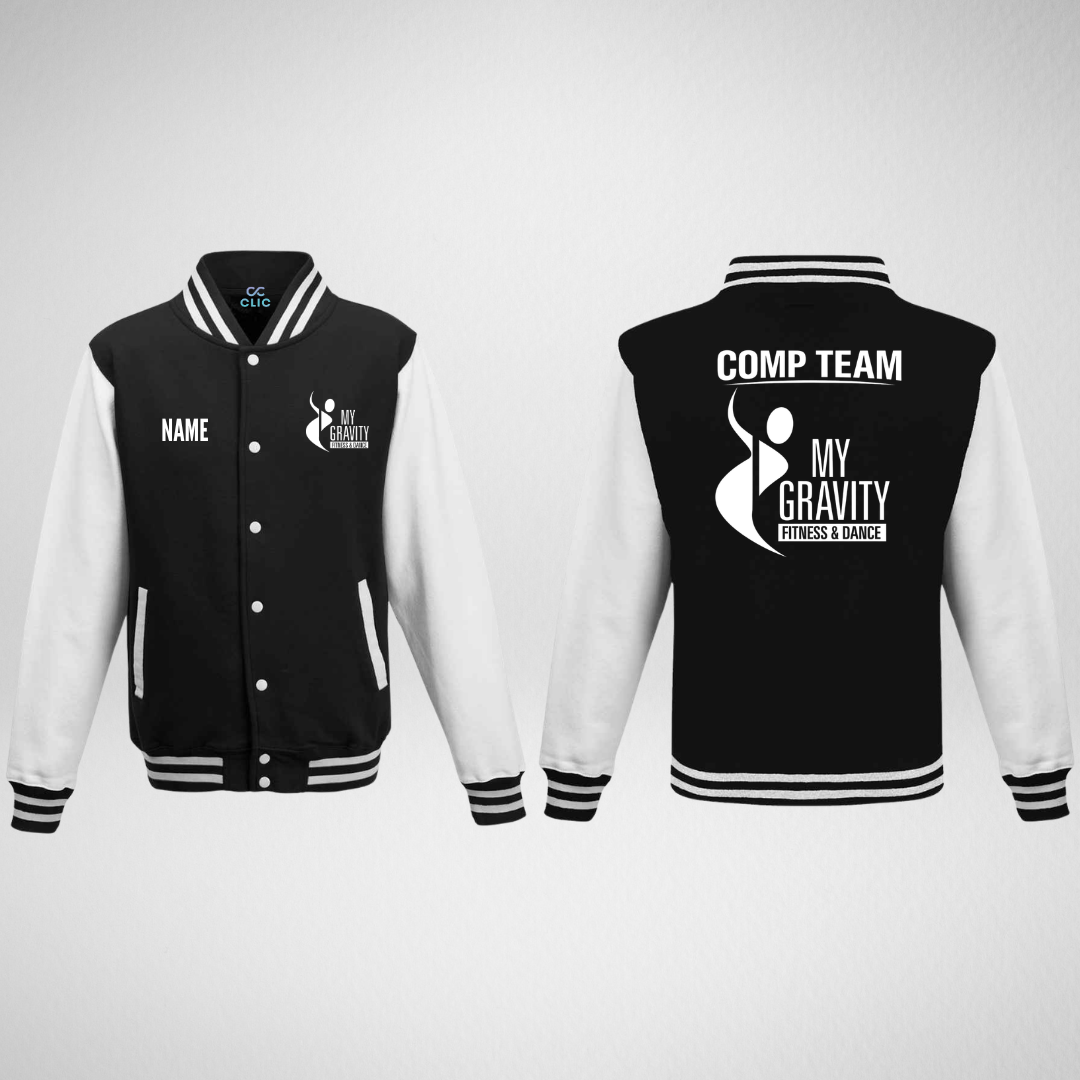 My Gravity Aerial & Dance Academy COMP TEAM Black/White Varsity Jacket