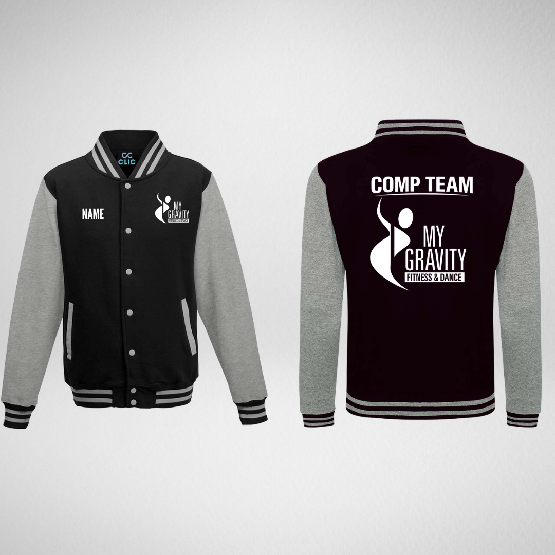 My Gravity Aerial & Dance Academy COMP TEAM Black/Grey Varsity Jacket