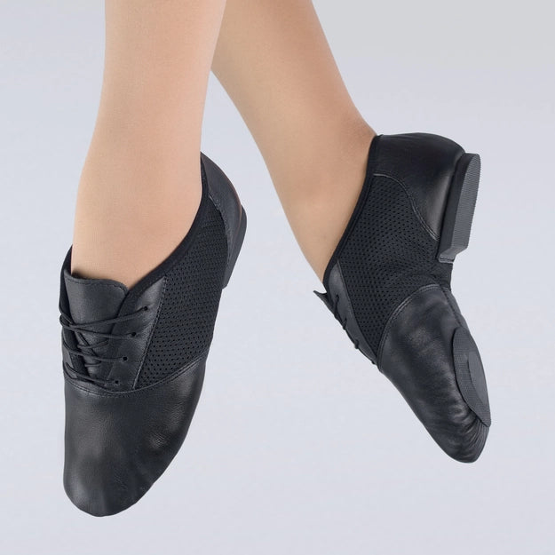 1st Position Sport Mesh Centre Leather Split Sole Jazz Shoe With Laces