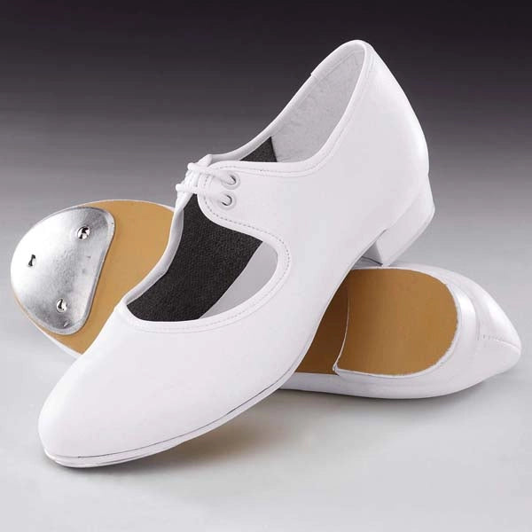 1st Position White Low Heel Tap Shoes