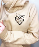 Be Yourself Leopard Heart High Neck Hoodie