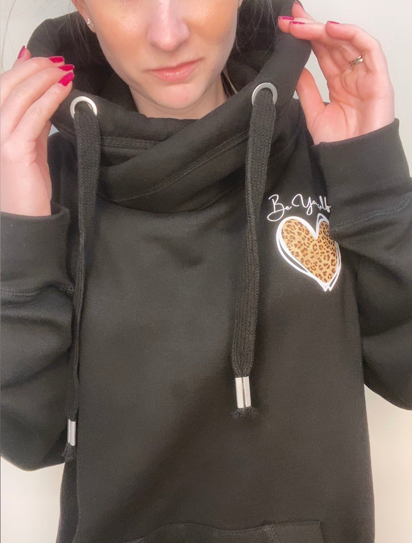 Be Yourself Leopard Heart High Neck Hoodie